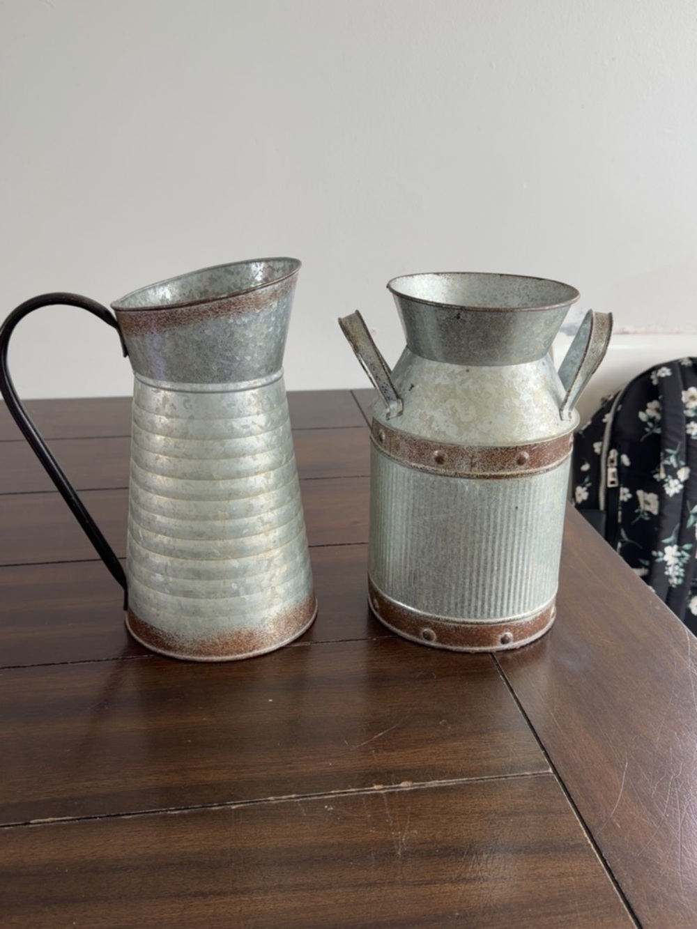 Galvanized Rustic Pitcher and Milk Can Set - Silver Finish